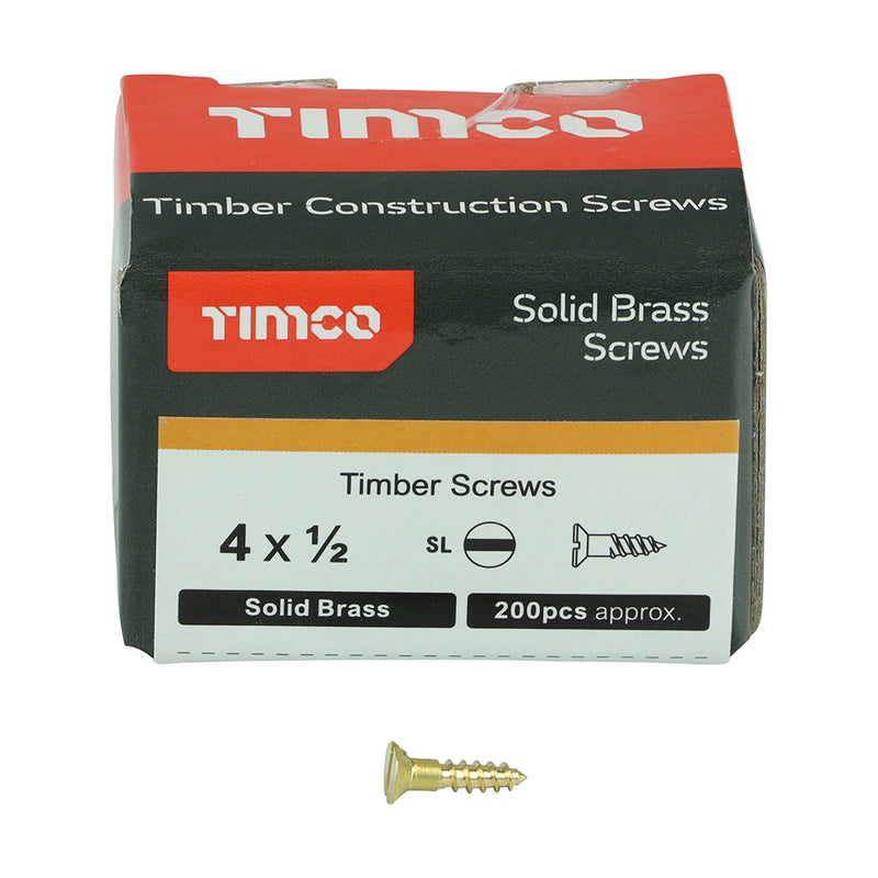 Solid Brass Timber Screws Slot 3.0 x 12mm (4 x 1/2") - Countersunk