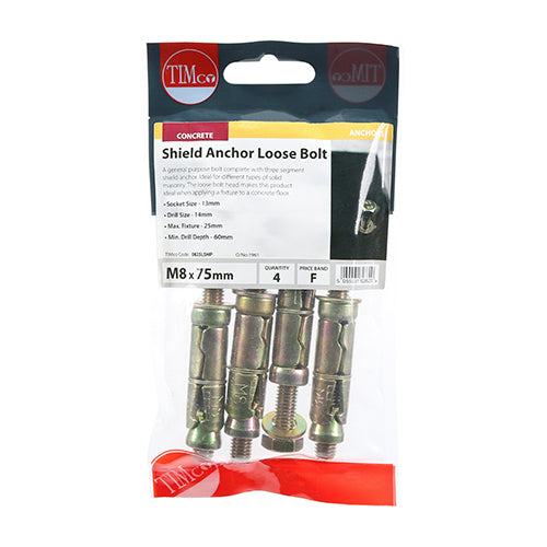 Timco M8 x 75mm Shield Anchor Loose Bolt - 4 Pack (0825LSHP)