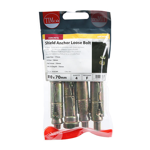 Timco M10 x 70mm Shield Anchor Loose Bolt - 4 Pack (1010LSHP)