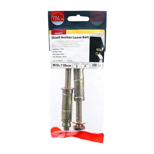 Timco M10 x 110mm Shield Anchor Loose Bolt - 2 Pack (1050LSHP)