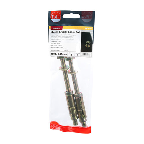 Timco M10 x 135mm Shield Anchor Loose Bolt - 2 Pack (1075LSHP)