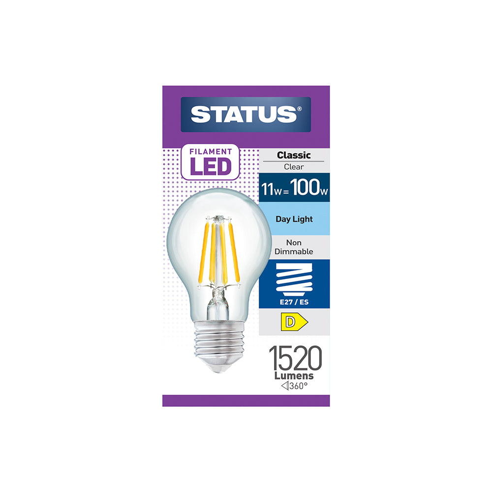 Status Filament LED Light Bulb 11w=100w Classic Clear Day Light E27/ES (11SFGDE27C1B10)