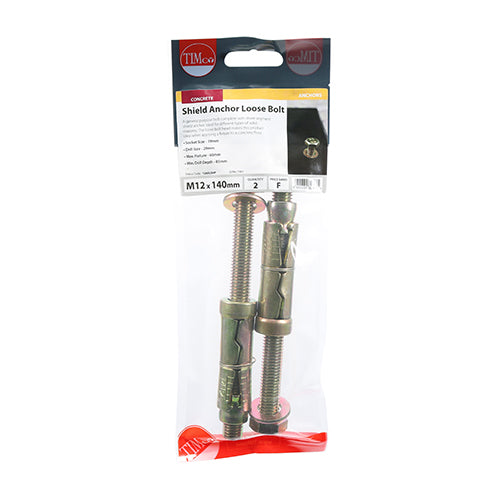 Timco M12 x 140mm Shield Anchor Loose Bolt - 2 Pack (1260LSHP)