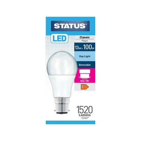 Status LED Dimmable Classic GLS Bulb - 13w = 100w - Bayonet Cap - B22/BC - Day Light