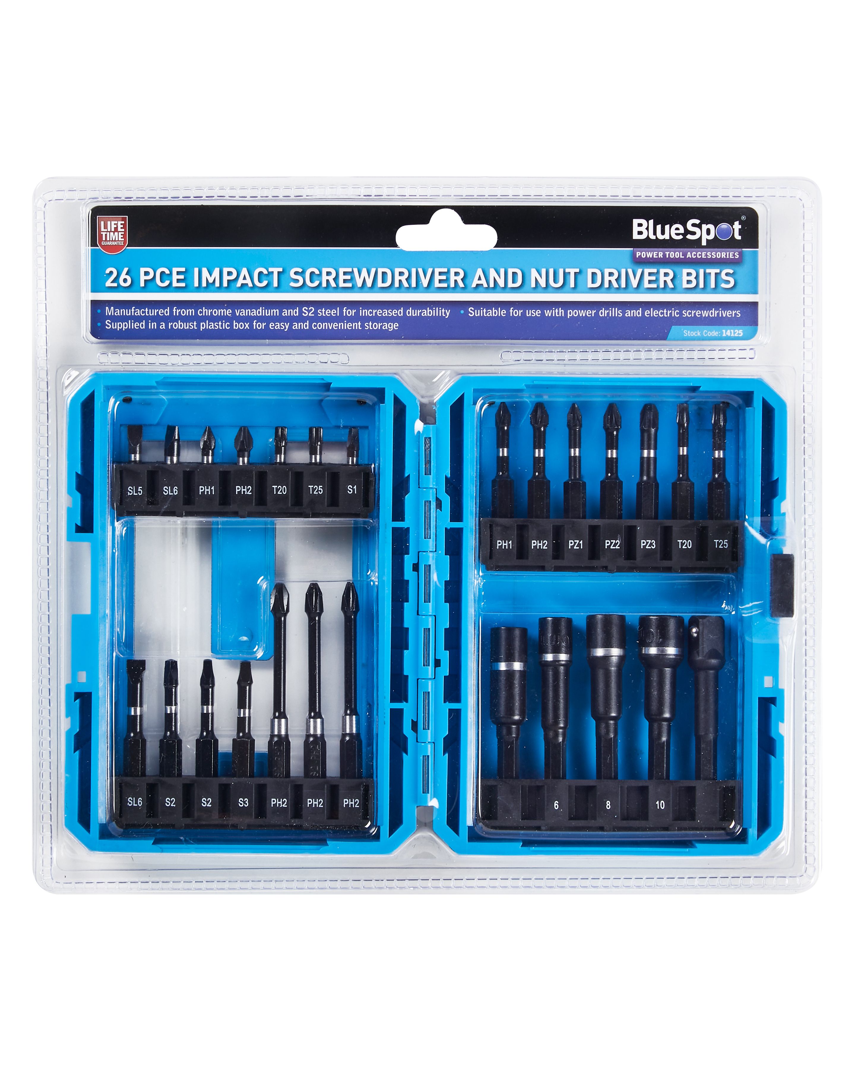 Bluespot 26 PCE Impact Screwdriver & Nut Driver Bits (14125)