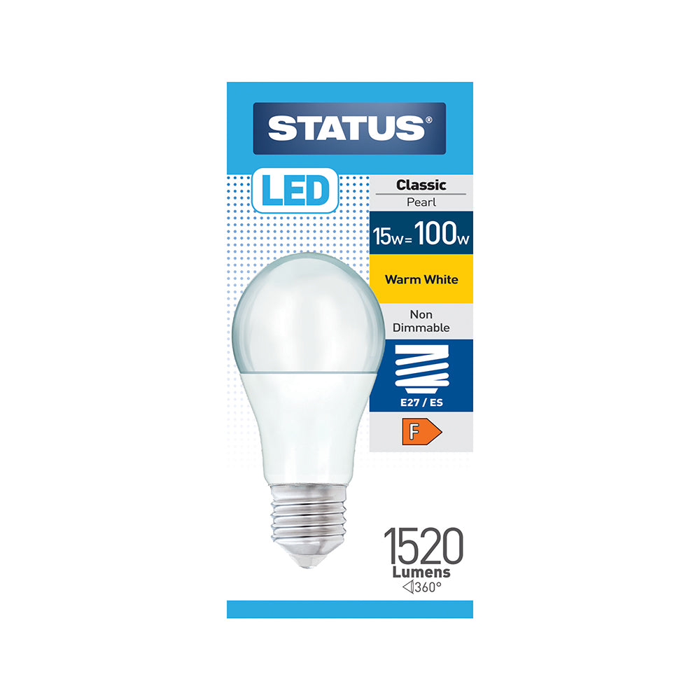 Status 15W=100W LED Classic Pearl Warm Non Dimmable Warm White Large Screw Cap (15SLGWE27P1B10)