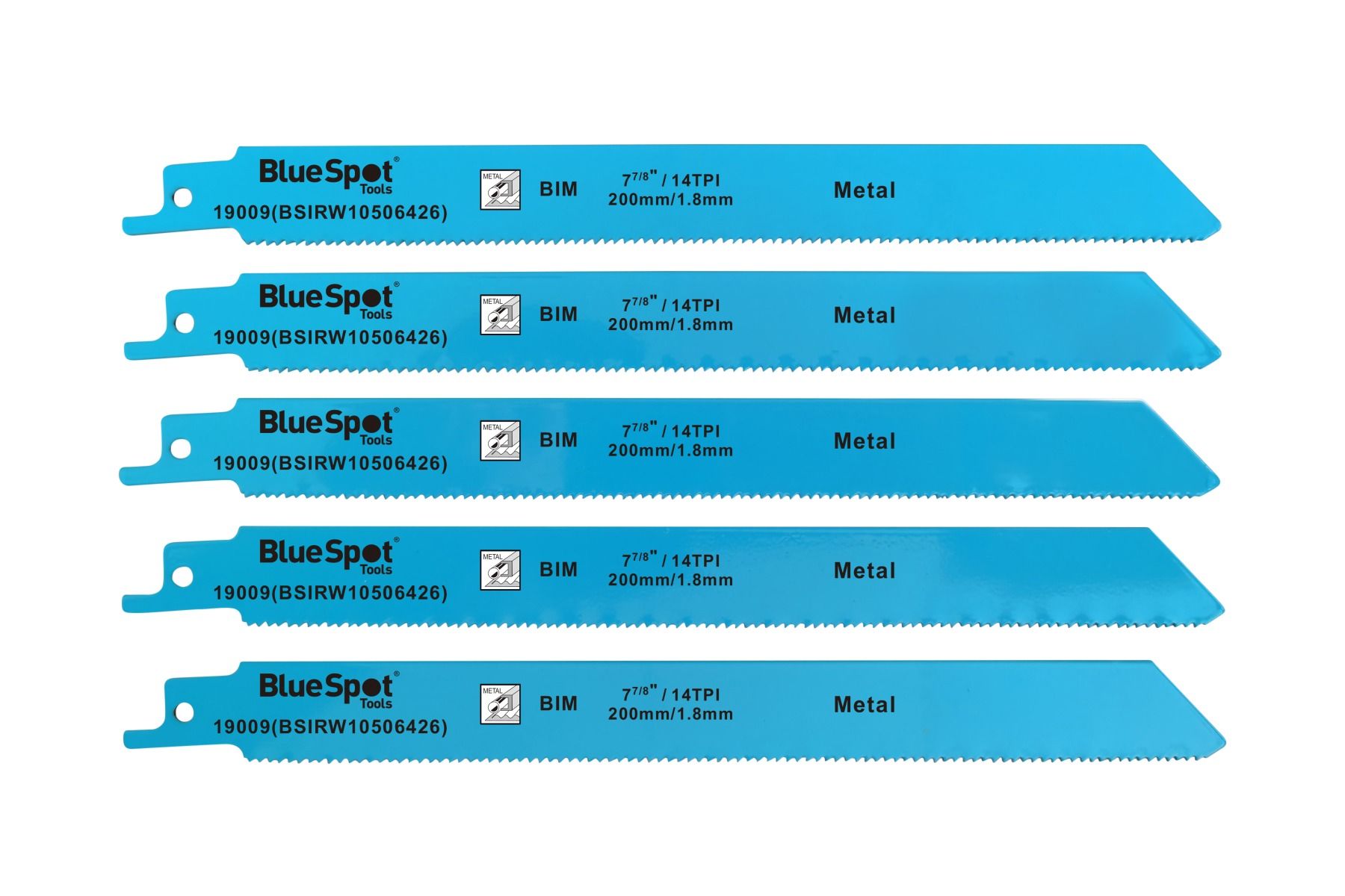 BlueSpot Metal Cutting Reciprocating Saw Blades 200mm (8in) 5 Piece (19009)