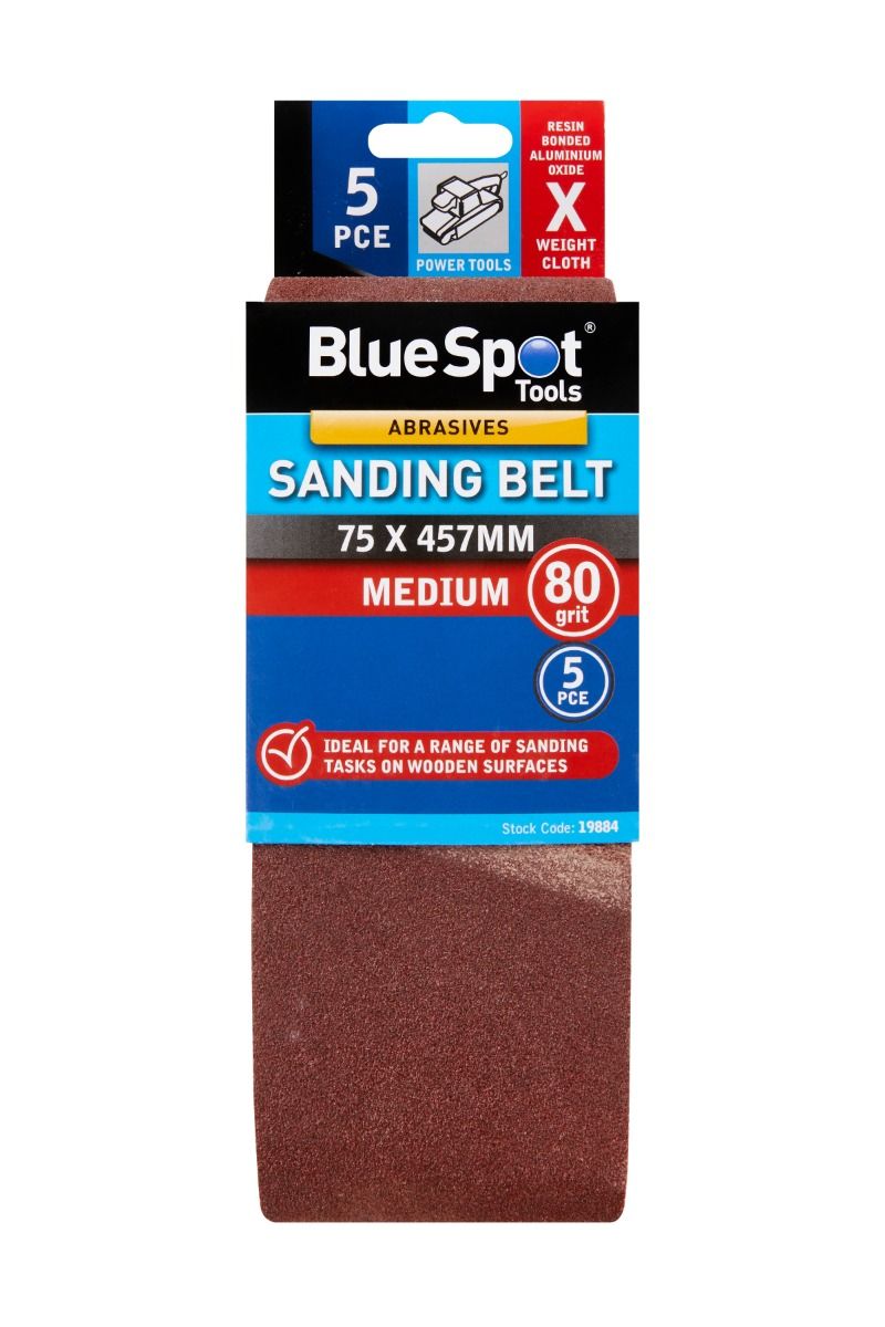 Bluespot Sanding Belts 75mm x 457mm 80 Grit Medium Pack of 5 (19884)