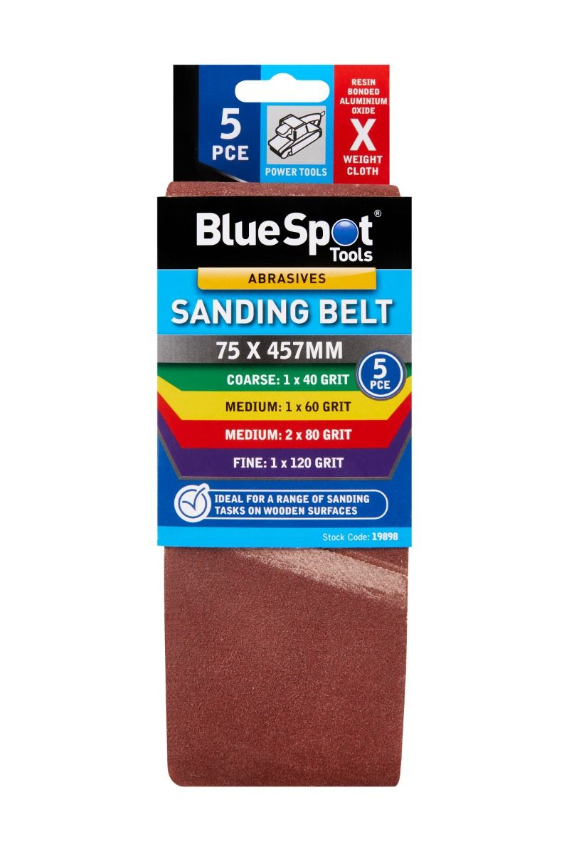 Bluespot Sanding Belts 75mm x 457mm Mixed Pack of 5 (19898)