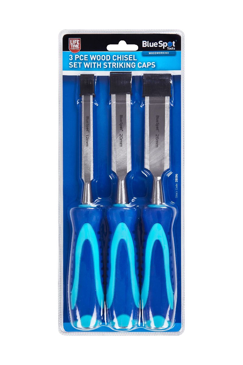 Bluespot 3 Piece Wood Chisel Set With Striking Caps - 12mm, 19mm & 25mm (28006)