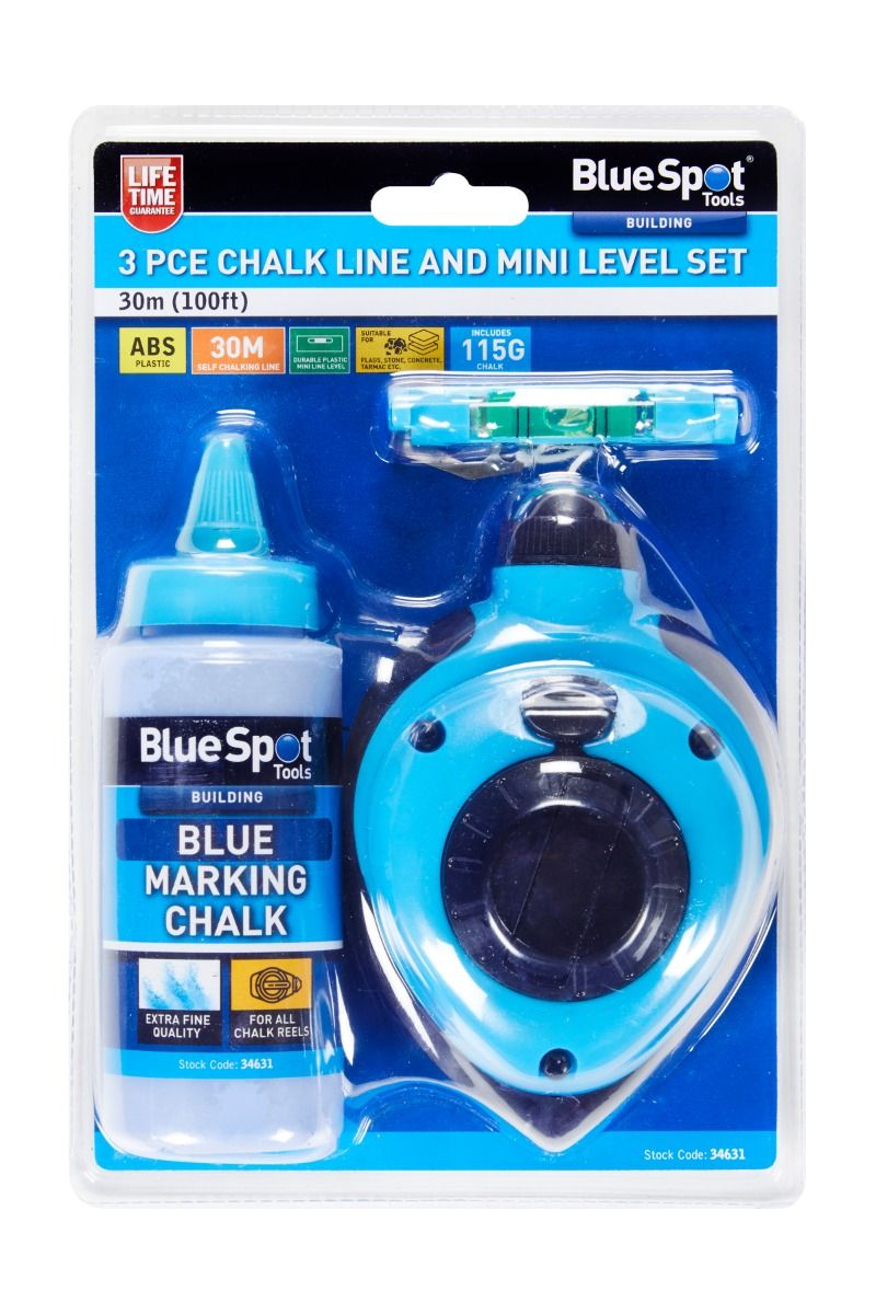 Bluespot Chalk Line & Mini Level Set 30m (100ft) (34631)