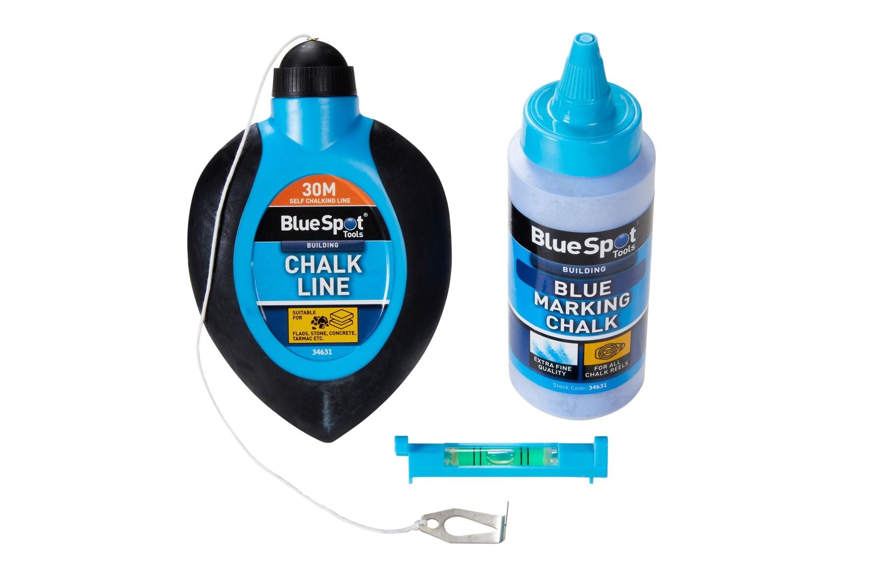 Bluespot Chalk Line & Mini Level Set 30m (100ft) (34631)