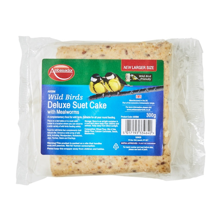 Ambassador Wild Birds Deluxe Suet Cake With Mealworms 300g