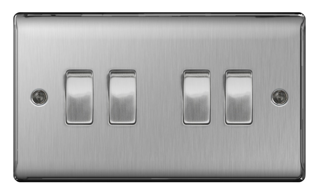 BG Brushed Steel 2 Way 4 Gang Switch