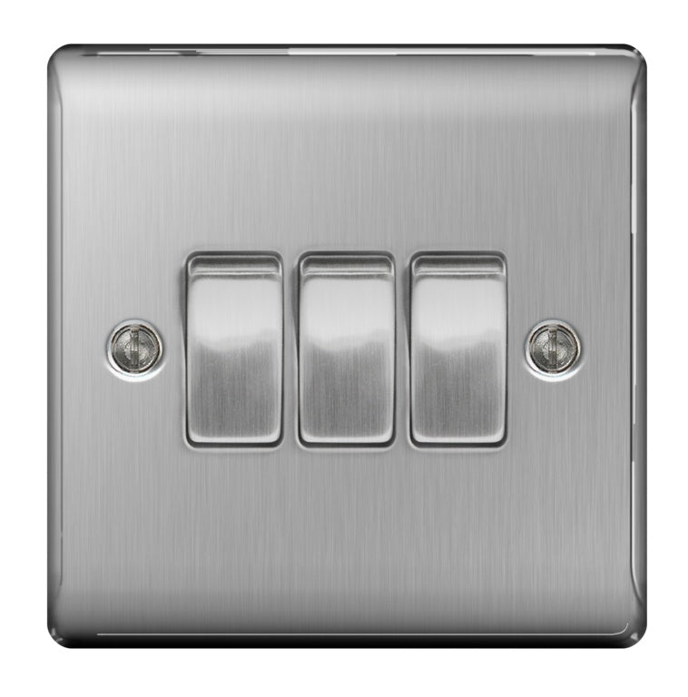 BG Brushed Steel 2 Way 3 Gang Switch