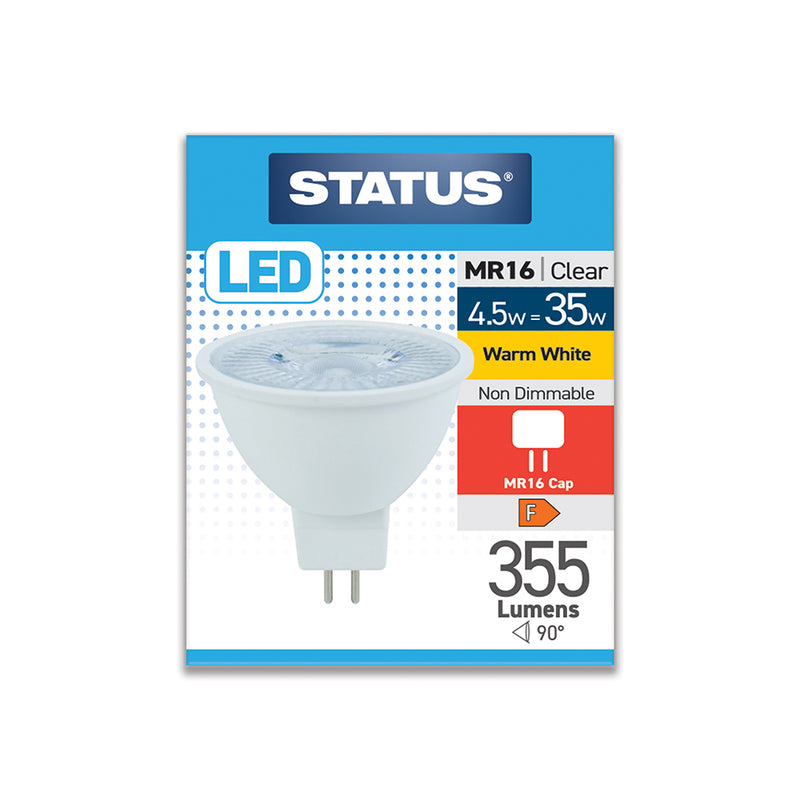 Status LED Spot Light Bulb MR16 Clear Warm White Cap 4.5w=35w