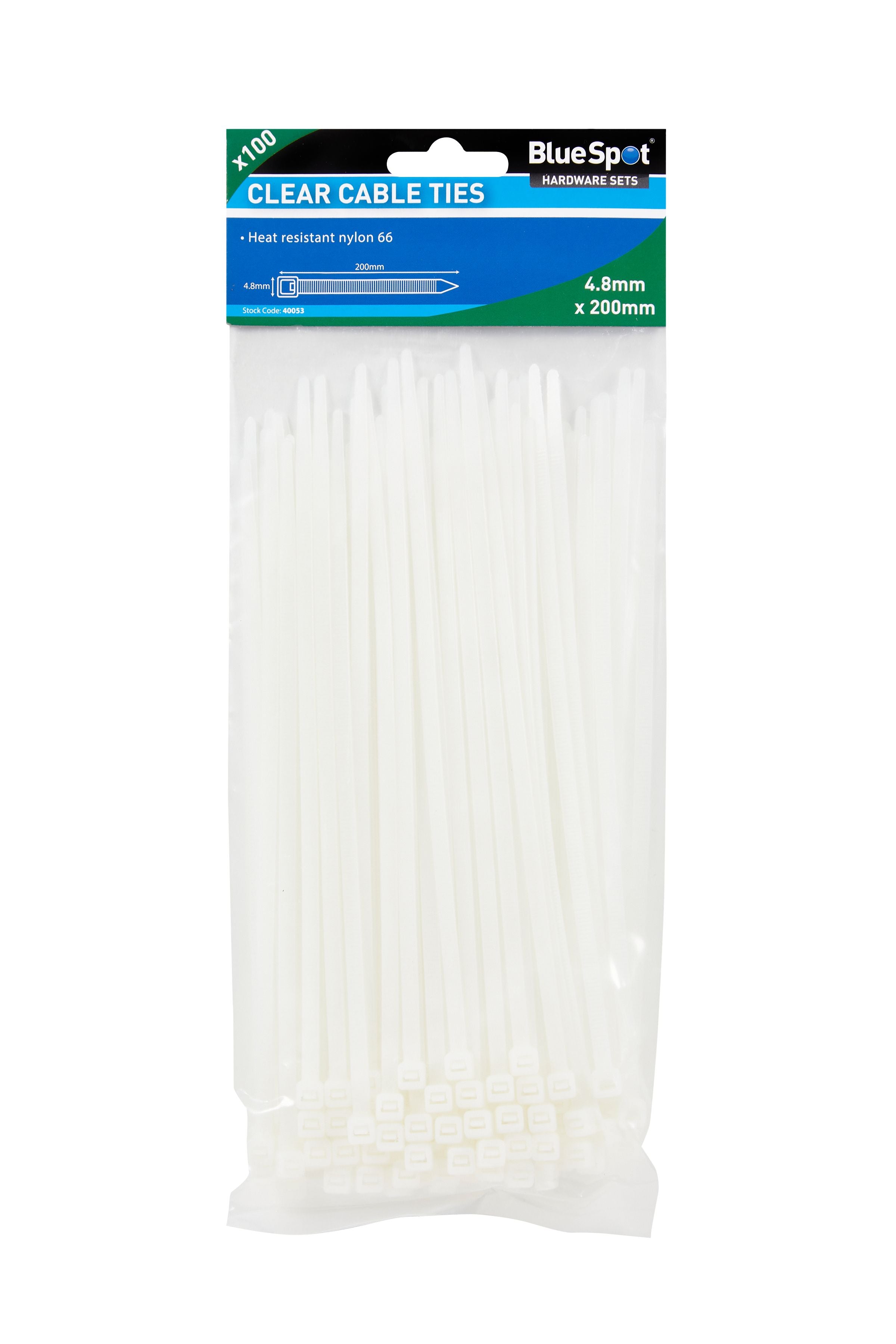 BlueSpot White Cable Ties 4.8mm X 200mm - 100 pack (40053)