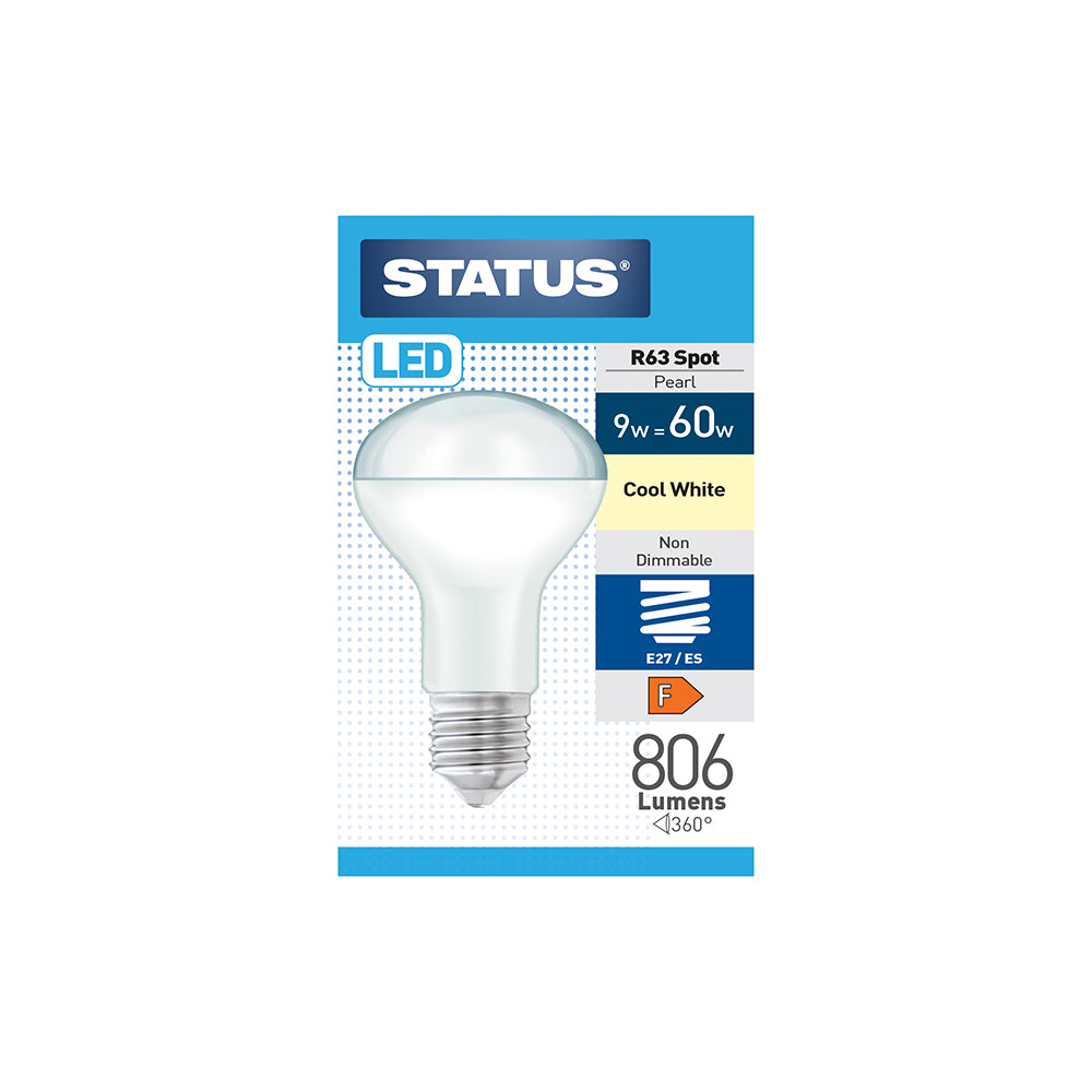 Status R63 Spot Pearl LED - 9w=60w - Large Screw Cap ES/E27 - Cool White (9SLR63CE27P1B10)