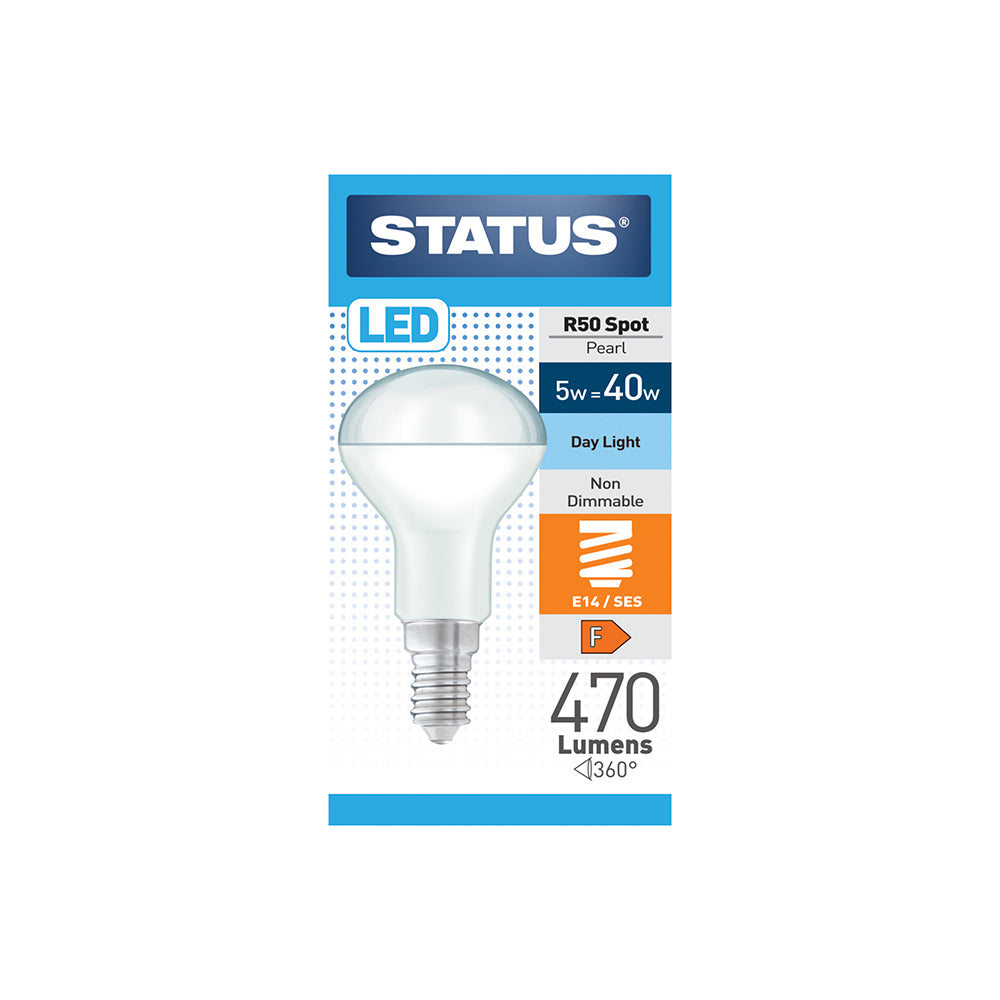 Status R50 Spot Pearl LED - 5w=40w - Small Screw Cap SES/E14 - Day Light (5SLR50DE14P1B10)