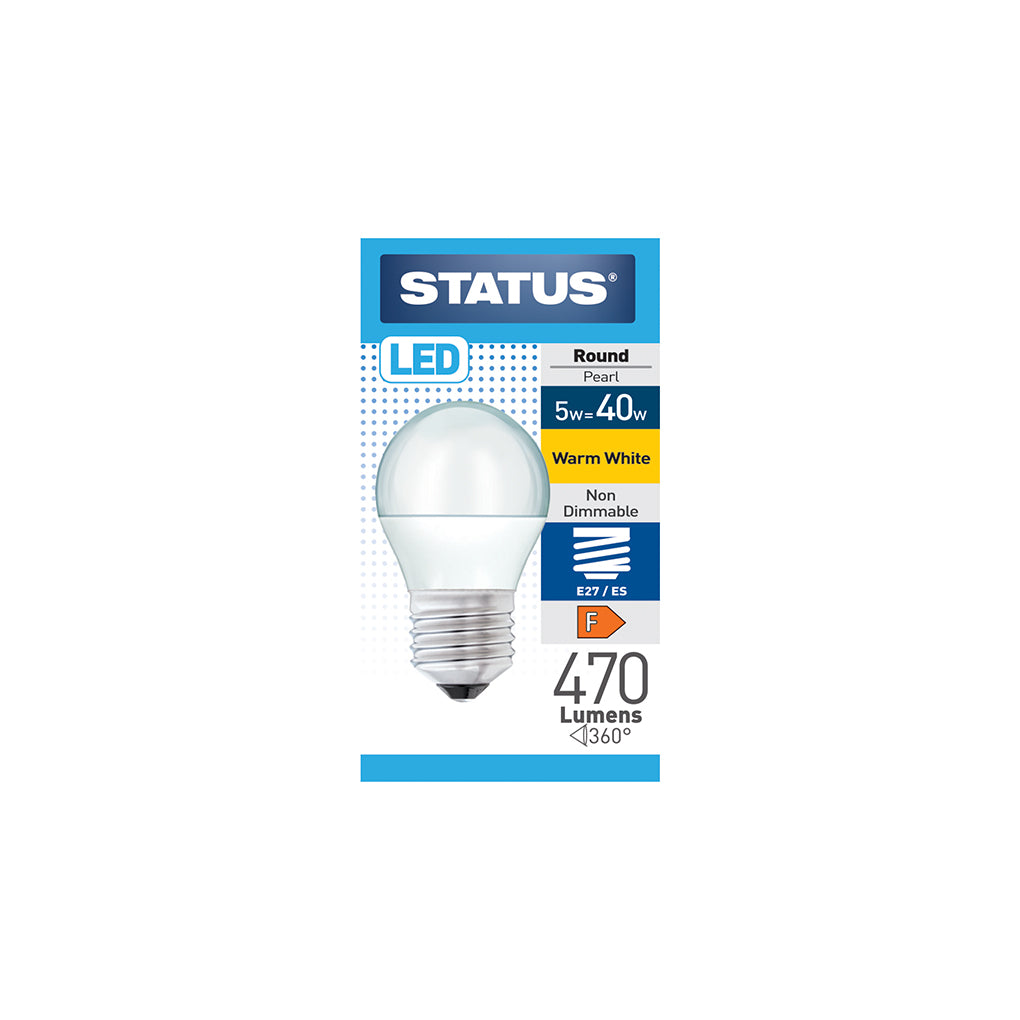 LED Round Pearl Light Bulb - Warm White - ES/E27 Large Screw Cap - 5w = 40w (5SLRWE27P1B10)