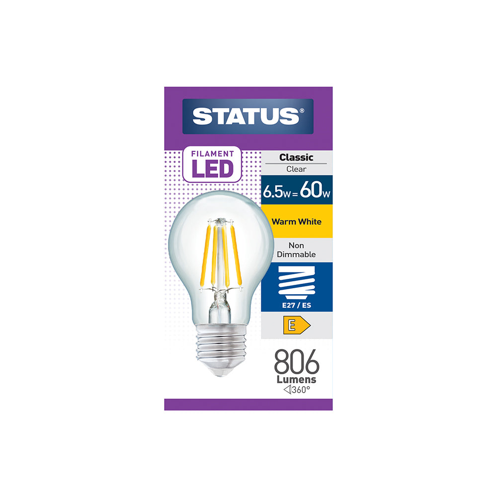 Status Filament LED Bulb - 6.5w = 60w - Large Screw Cap - ES/E27 - Warm White (6.5SFGWE27C1B10)