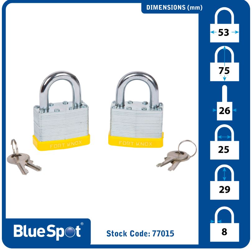 BlueSpot 2 PCE 50mm Laminated Padlocks (77015)