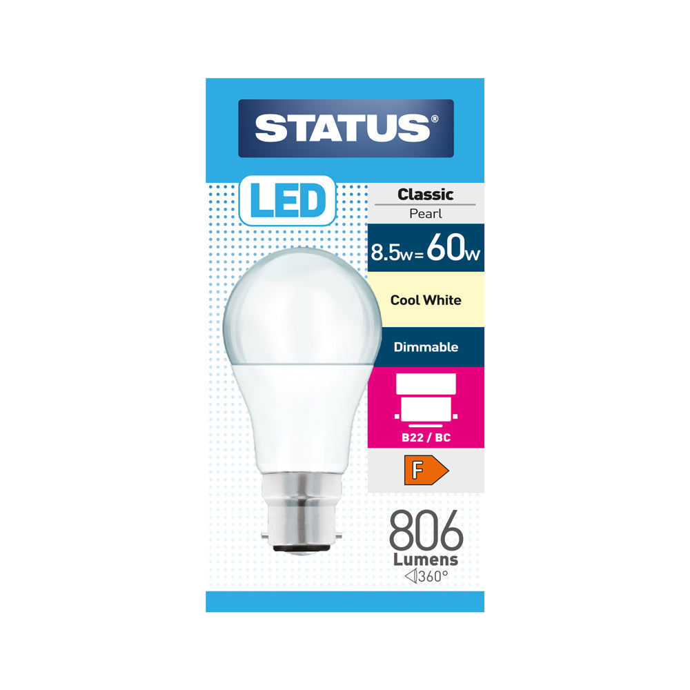 Status LED Dimmable Classic GLS Bulb - 8.5w = 60w - Bayonet Cap - B22/BC - Cool White