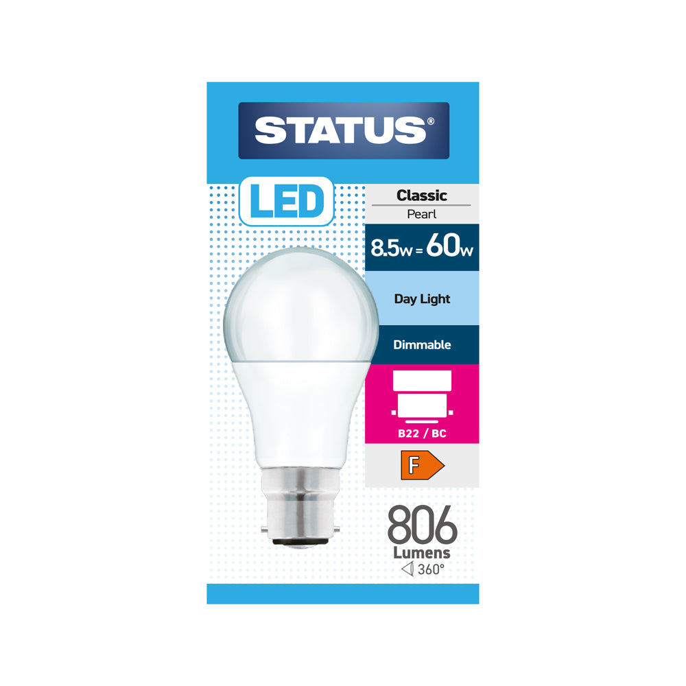 Status LED Dimmable Classic GLS Bulb - 8.5w = 60w - Bayonet Cap - B22/BC - Day Light