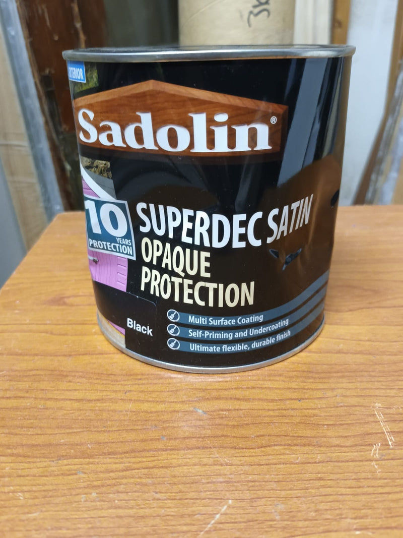 Sadolin Superdec Opaque Wood Protection Black Satin 1 litre (Dented tin)