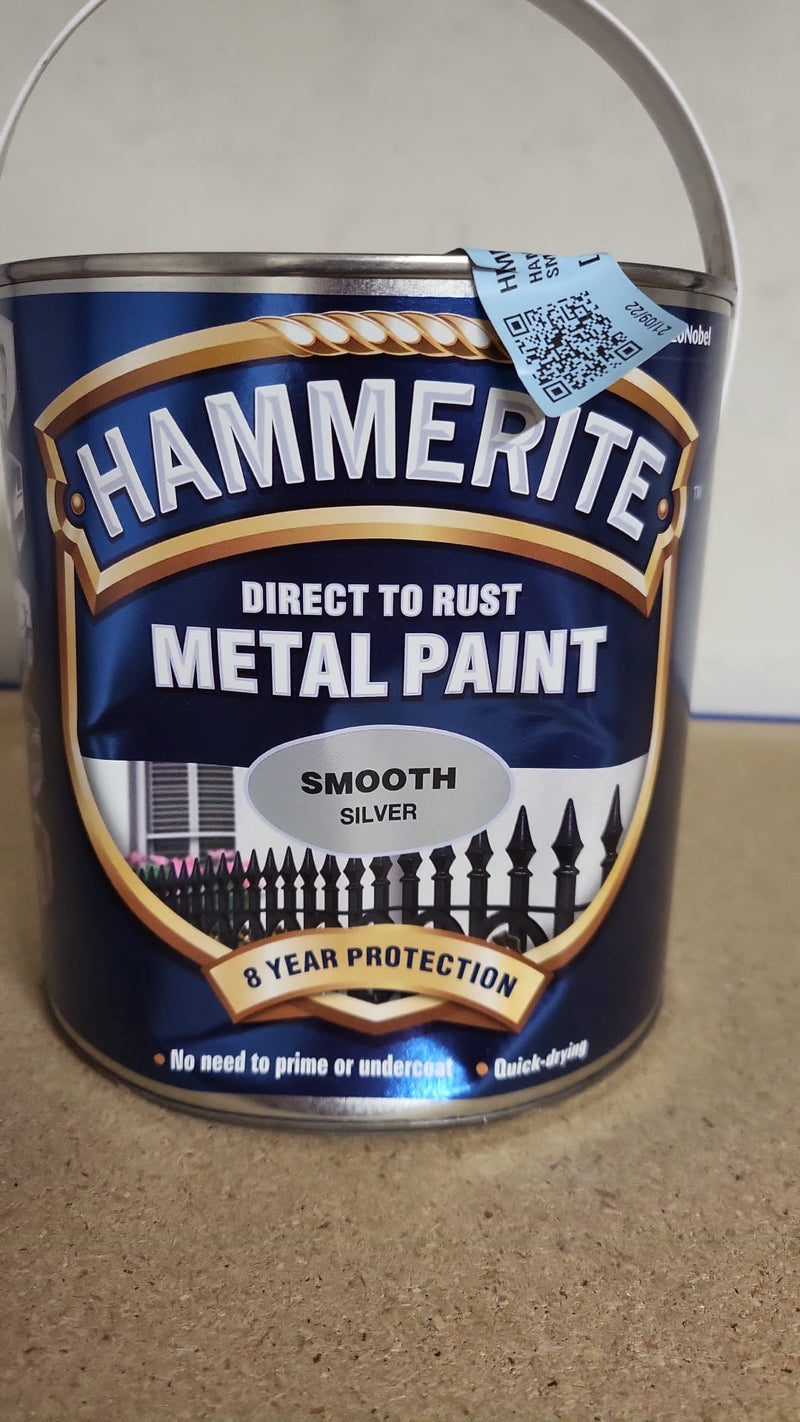 Hammerite Smooth Silver Metal Paint 2.5 Litre (Minor dented can)