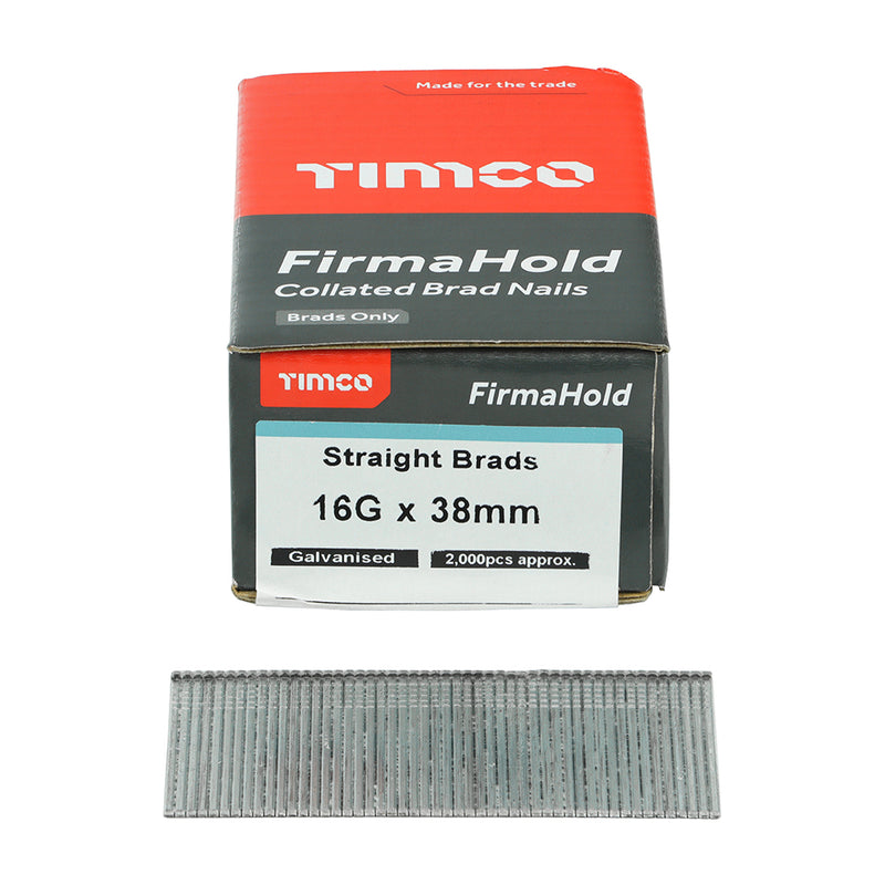 Timco FirmaHold Collated Brad Nails - 16 Gauge - Straight - Galvanised 38mm (Pack 2000) (BG1638)