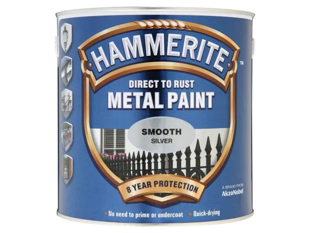 Hammerite Smooth Silver Metal Paint 2.5 Litre (Minor dented can)