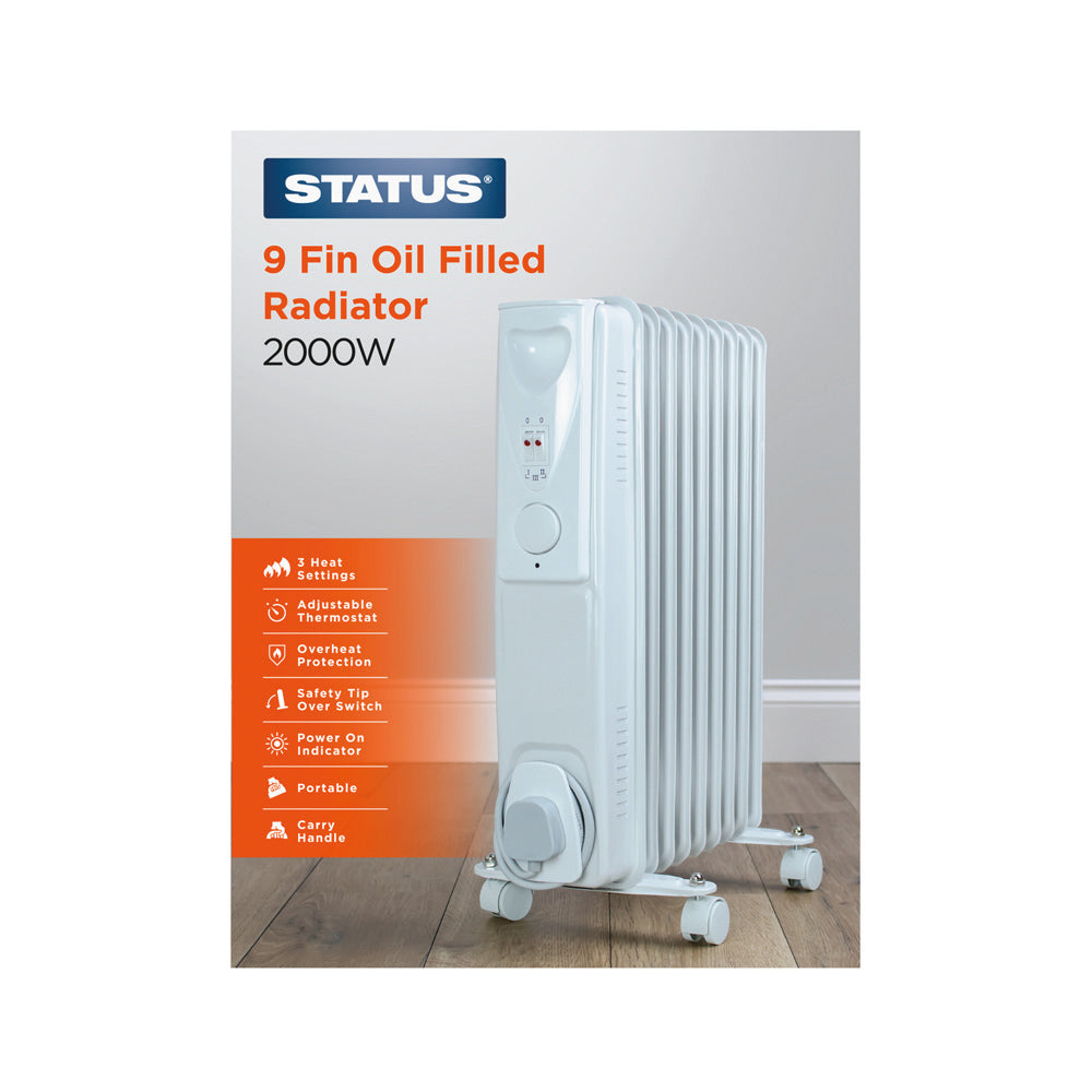 Status White Oil Filled 9 Fin Radiator 2000 Watts