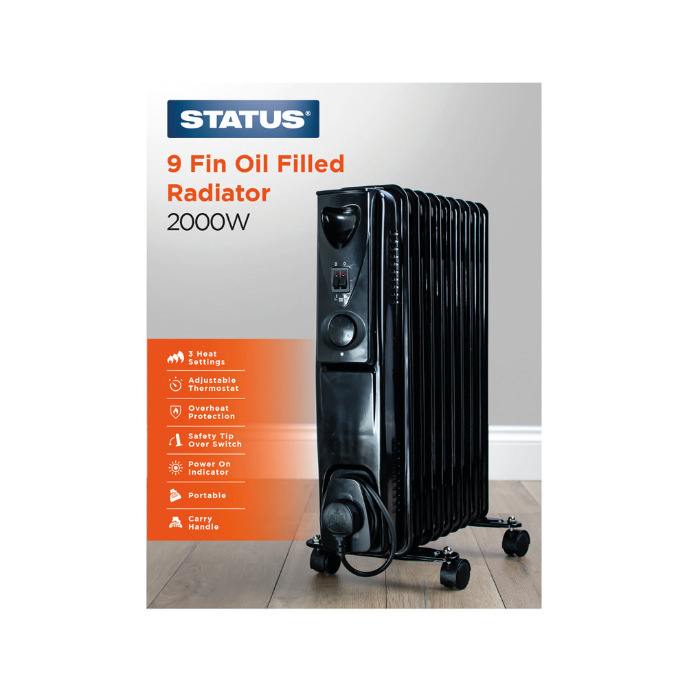 Status Black Oil Filled 9 Fin Radiator 2000 Watts