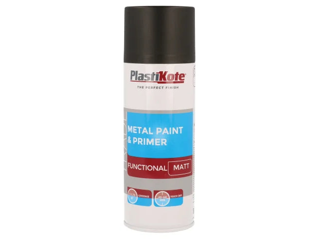 Plastikote Trade Metal Spray Paint & Primer Matt Black 400ml