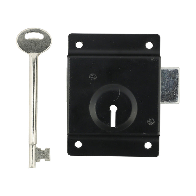 Shed Lock With Single Key / Press Lock - Black 75mm (3in)