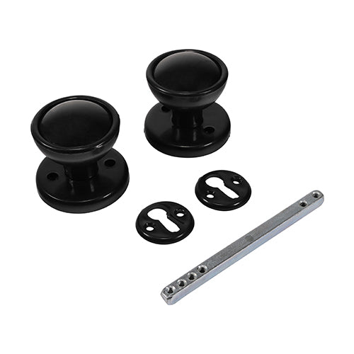 Timco Black Plastic Rim / Mortice Knob Set - Black 50mm (2")