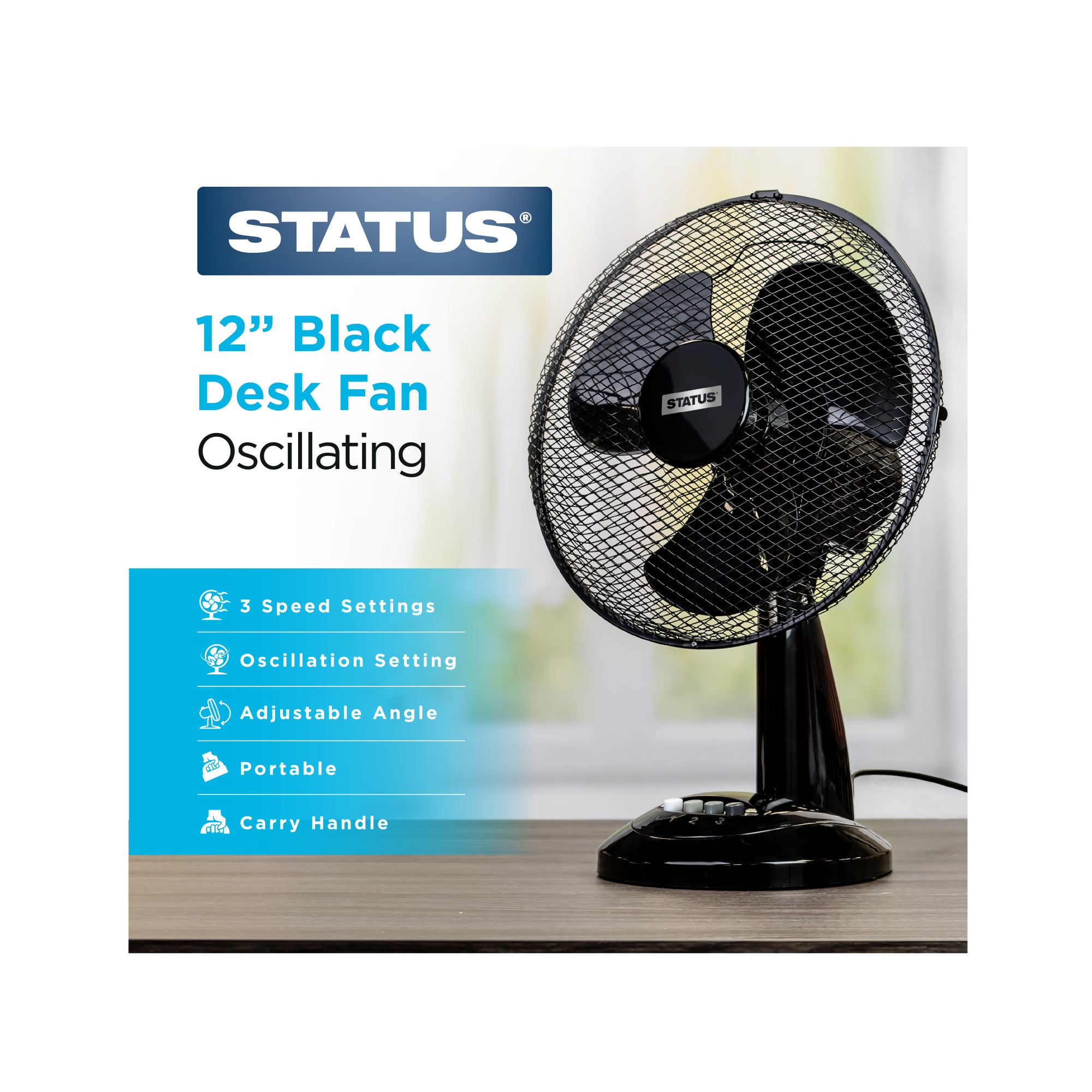 Status Oscillating Desk Fan - 12 inch