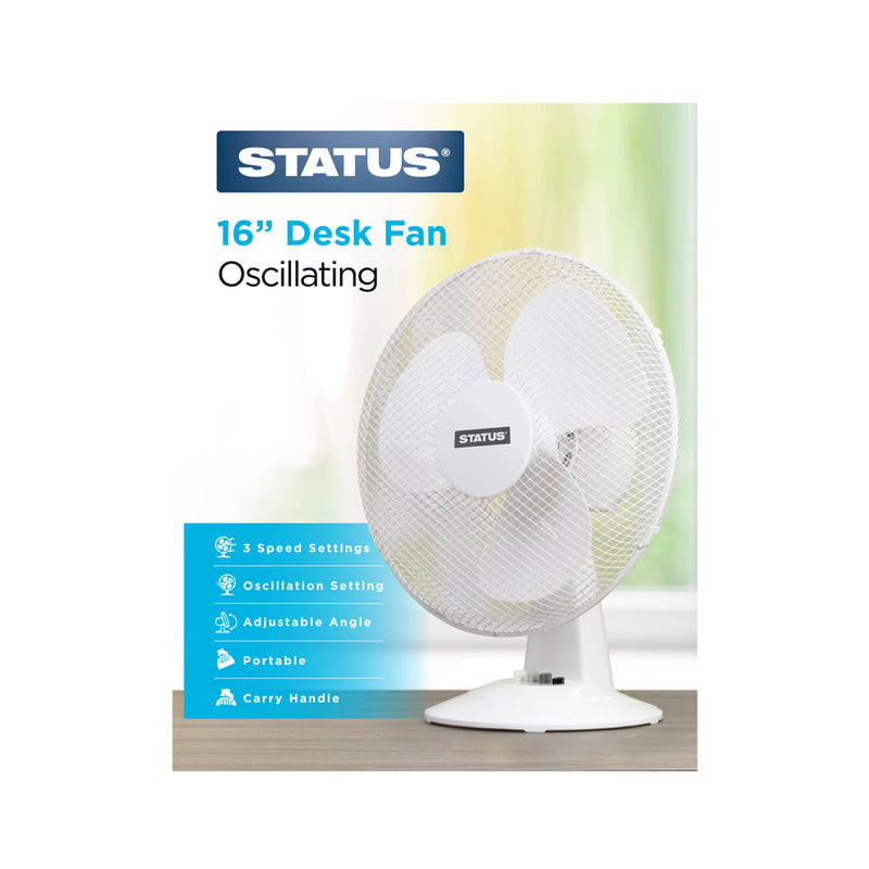 Status White Oscillating Desk Fan 16in