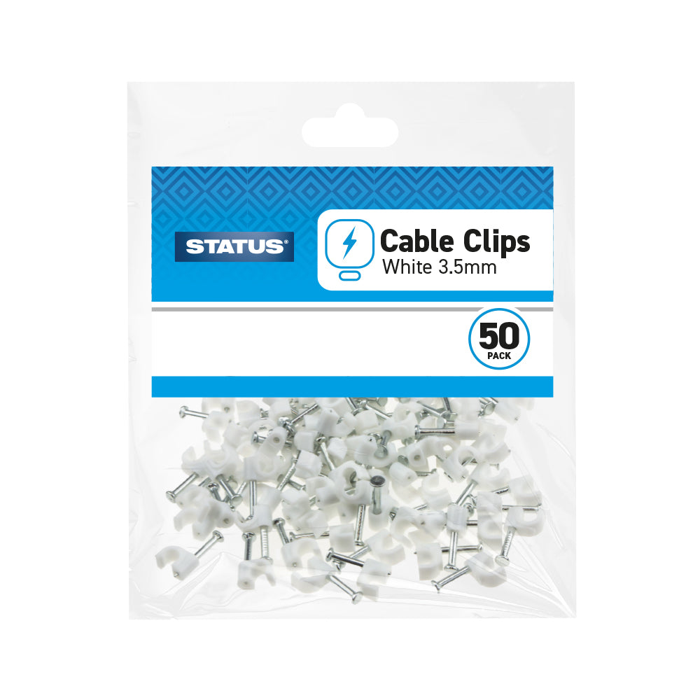 Status White Cable Clips Pack of 50