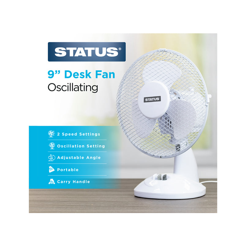 Status White Oscillating Desk fan 9in