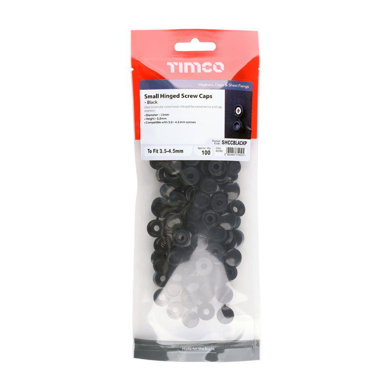 Timco Hinged Screw Caps Large Black To Fit 3 to 4.5 Screw - 100 Pack