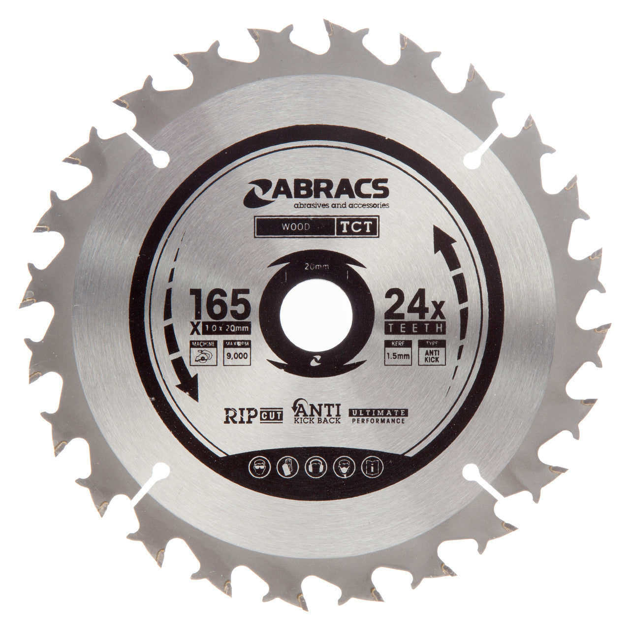 ABRACS TCT Saw Blade 165 x 1.5mm x 1mm - 24 Teeth - Rip Cut (TCT16524)