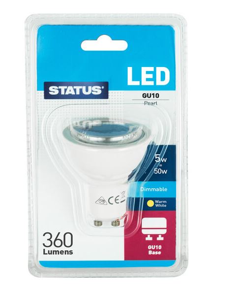 Status LED Dimmable GU10 Light Bulb - 4.5w = 50w - Warm White (4.5SLDGU10WC1T10)