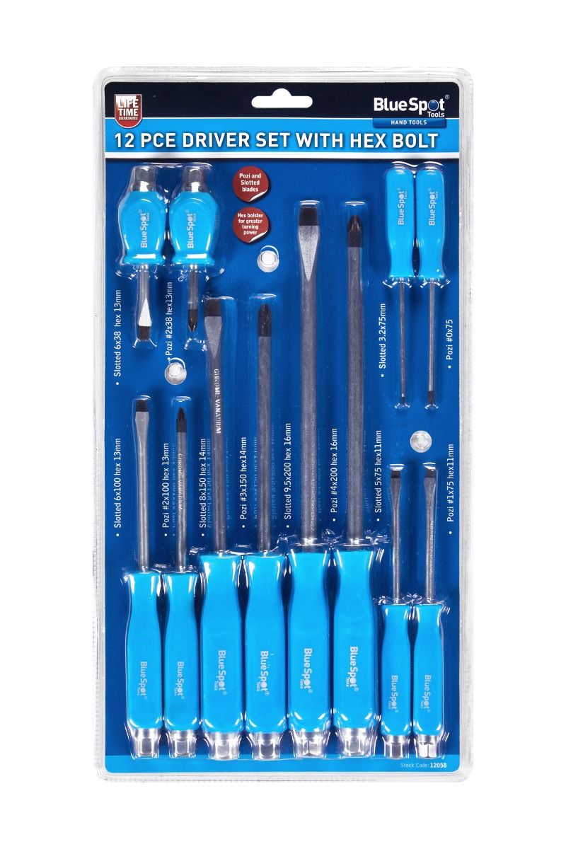 BlueSpot 12 PCE Hex Bolster Screwdriver Set (12058)