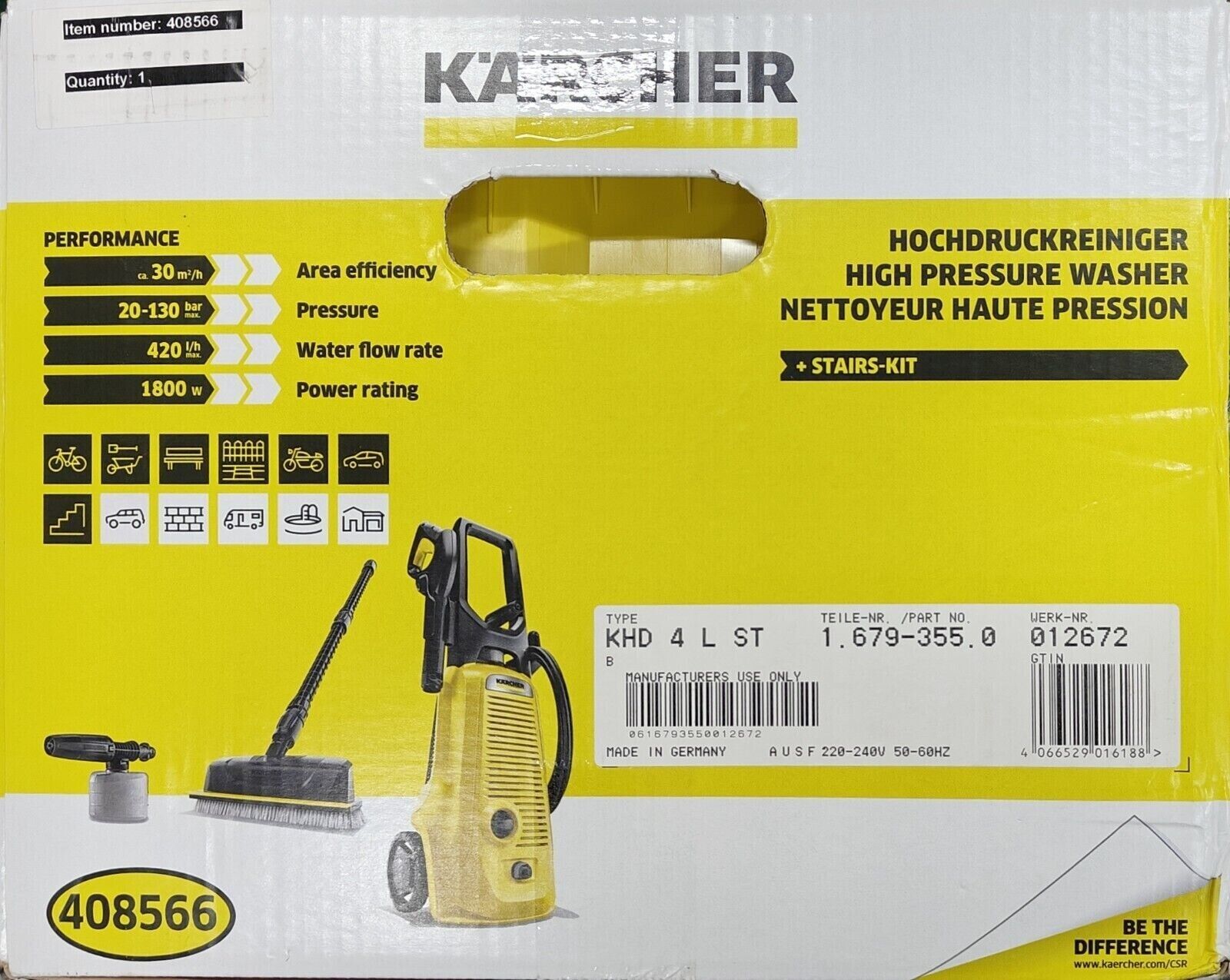 Karcher K4 KHD 4 Pressure Washer with Stairs Kit