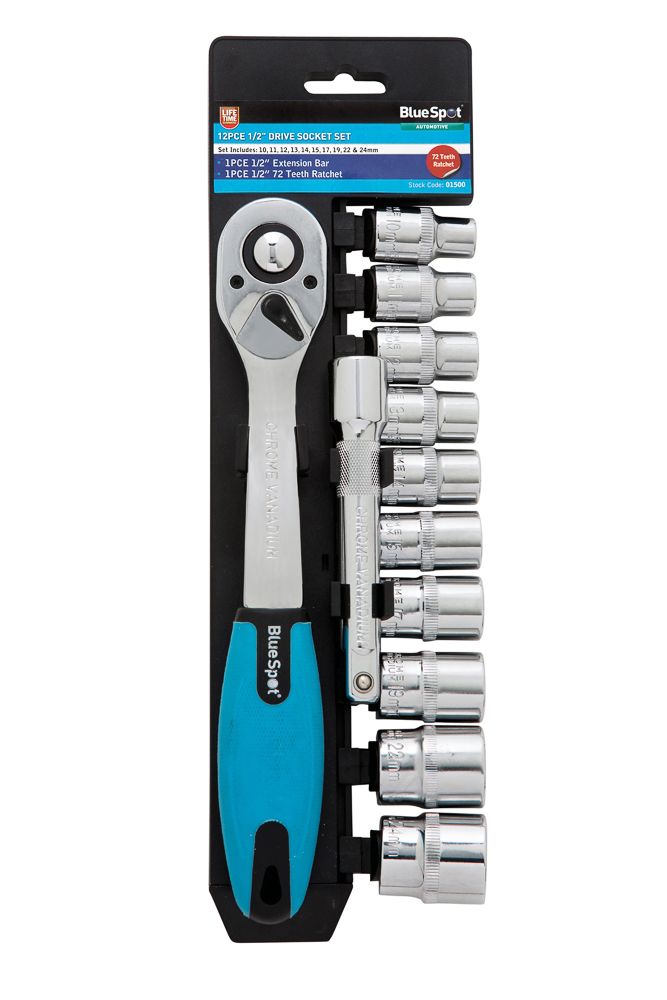 BlueSpot - 12 PCE 1/2" Metric Ratchet & Socket Set (10-24mm) (1500)