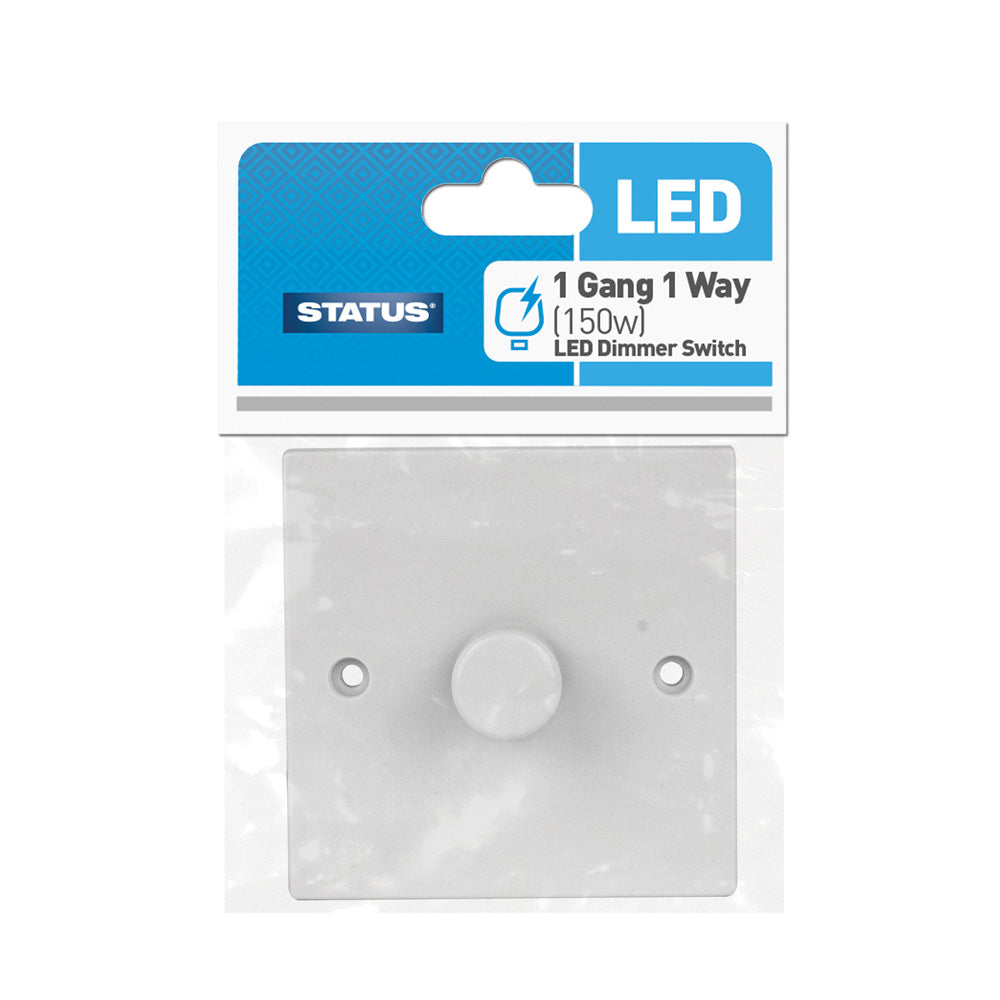 Status White Dimmer Switch 1 Gang 1 Way - 150 Watt LED & 250 Watt