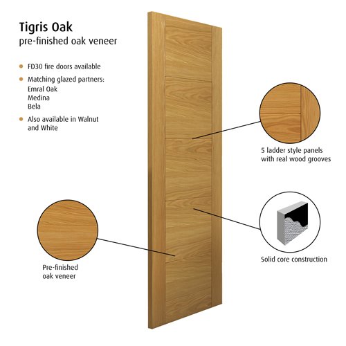 JB Kind Tigris Oak Internal Door 1981mm x 838mm (78" x 33")