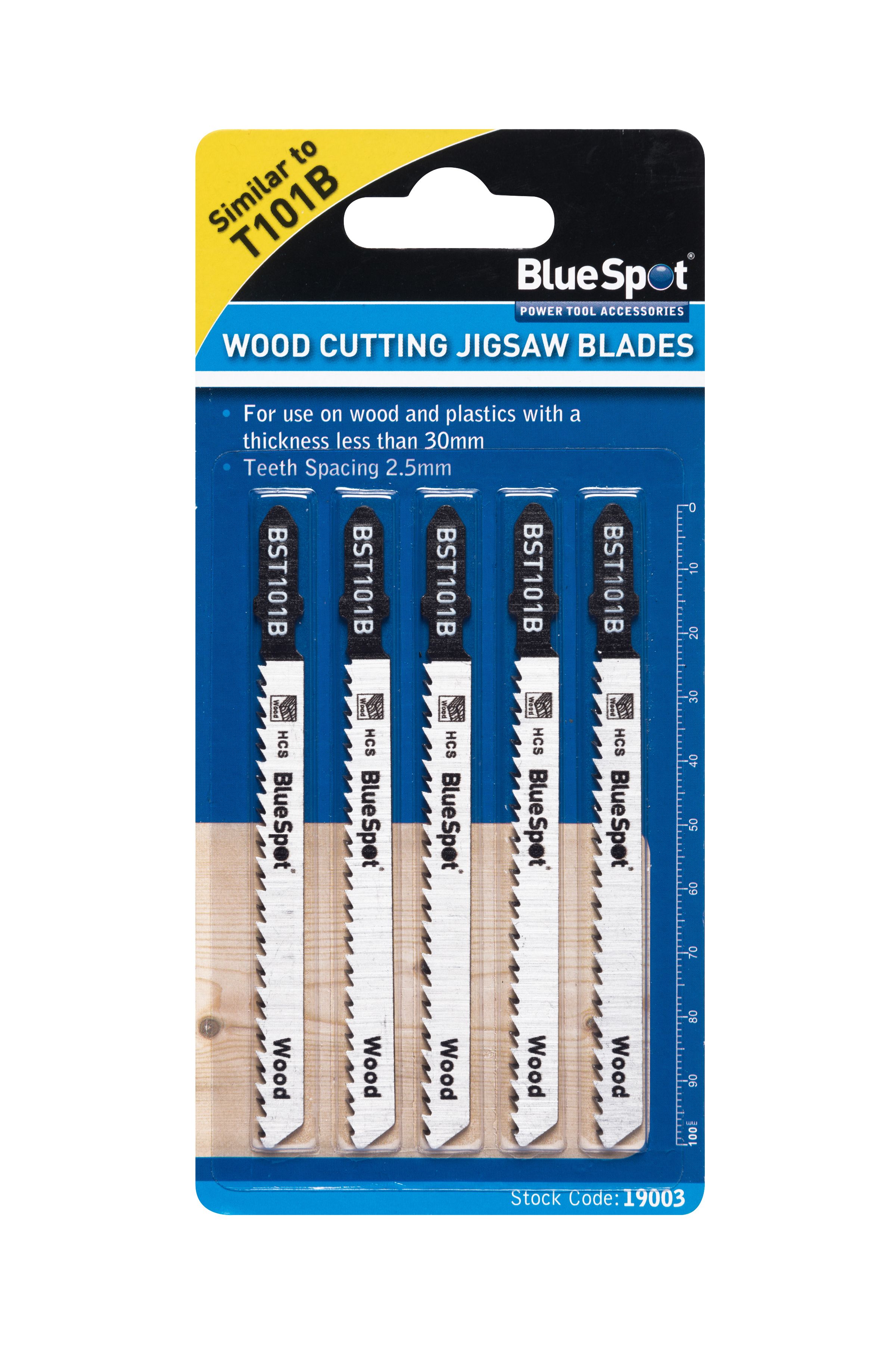 BlueSpot 5 PCE HCS Clean Cut Wood Cutting Jigsaw Blades(10 TPI) (19003)